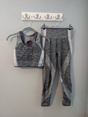 Athleta Impact Sports Top & 7/8 Leggings - Grey & Purple - Size M